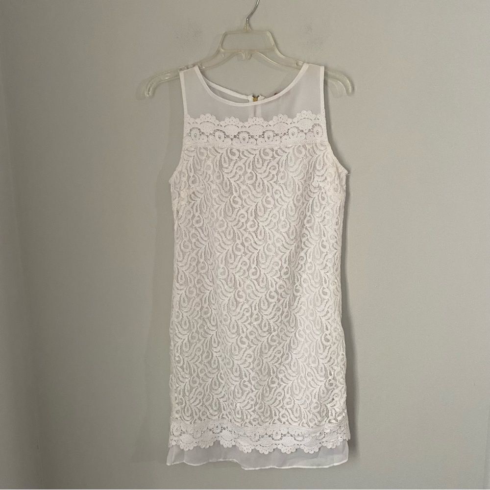 Ellen Tracy Women’s Sleeveless Lace Sheath Pearl Lace High Neck Mini Dress 4